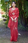 Atelier Shikaarbagh_Red Saree - Silk Organza Embroidery Zardozi Flower Placement _at_Aza_Fashions