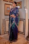 Atelier Shikaarbagh_Blue Saree Tissue Blouse Piece Embroidered Brocade Floral _at_Aza_Fashions