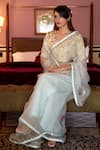 Atelier Shikaarbagh_White Silk Organza, Brocade Sequins Leaf Border Embroidered Saree _Online_at_Aza_Fashions