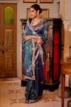 Atelier Shikaarbagh_Blue Saree Tissue Blouse Piece Embroidered Brocade Floral _Online_at_Aza_Fashions