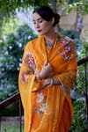 Buy_Atelier Shikaarbagh_Yellow Embroidery Shell Bird Saree _Online_at_Aza_Fashions