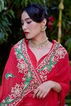 Buy Atelier Shikaarbagh Red , Georgette, Satin Embroidery Tota Bordered Saree Online at Aza Fashions Buy_Atelier Shikaarbagh_Red , Georgette, Satin Embroidery Tota Bordered Saree _Online_at_Aza_Fashions
