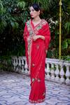 Atelier Shikaarbagh Red , Georgette, Satin Embroidery Tota Bordered Saree at Aza Fashions Atelier Shikaarbagh_Red , Georgette, Satin Embroidery Tota Bordered Saree _at_Aza_Fashions