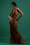 Buy_Nidhi Yasha_Green Viscose Printed V Neck Gown _at_Aza_Fashions