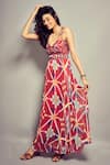 Shop_Saaksha & Kinni_Multi Color Chiffon Ikat Print Maxi Dress_Online_at_Aza_Fashions