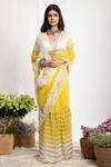 Amrita Thakur_Yellow Embroidery V Neck Saree With Blouse _Online_at_Aza_Fashions