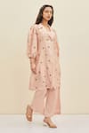 Meadow_Pink Silk Embroidered Floral Notched Collar Aurora Tunic And Pant Set  _Online_at_Aza_Fashions