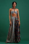 Buy_Nidhi Yasha_Grey Viscose Printed Sweetheart Neck Crop Top And Pant Set _at_Aza_Fashions