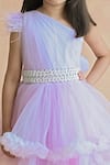 Pa:Paa_Purple Tulle Embroidery Pearl And Crystal One Shoulder Ruffle Dress  _at_Aza_Fashions