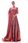 Buy_Pooja Rajpal Jaggi_Red Anarkali Brocade Dupatta Banarasi Georgette Embroidery U With  _at_Aza_Fashions