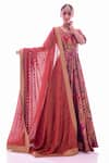 Buy_Pooja Rajpal Jaggi_Red Anarkali Brocade Dupatta Banarasi Georgette Embroidery U With  _Online_at_Aza_Fashions