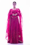 Buy_Pooja Rajpal Jaggi_Pink Anarkali Georgette Dupatta Organza Pant Embellished Set  _Online_at_Aza_Fashions