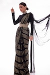 Buy_Pooja Rajpal Jaggi_Black Saree Georgette Embellished Bandhgala Pre-draped Set _Online_at_Aza_Fashions