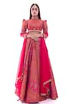 Shop_Pooja Rajpal Jaggi_Purple Brocade Embroidery Band Collar Banarasi Lehenga Set  _at_Aza_Fashions