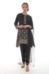 Buy_Pooja Rajpal Jaggi_Black Muslin Embroidery Badla Round Kurta Salwar Set _at_Aza_Fashions