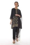 Buy_Pooja Rajpal Jaggi_Black Muslin Embroidery Badla Round Kurta Salwar Set _Online_at_Aza_Fashions