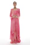 Buy_Pooja Rajpal Jaggi_Pink Lurex Georgette Embroidery Pearls Top Square Tie Dye Jacket Gharara Set _at_Aza_Fashions