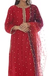 Shop_Pooja Rajpal Jaggi_Red Kurta And Pant Silk Embroidery Gota Round Set _Online_at_Aza_Fashions