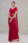 Buy Arpan Vohra Red Georgette V Neck Pre-draped Saree With Blouse at Aza Fashions Buy_Arpan Vohra_Red Georgette V Neck Pre-draped Saree With Blouse _at_Aza_Fashions