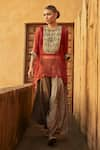 Buy_Avacara_Brown Silk Cotton And Organza Print & Embroidery Cape & Dhoti Pant Set  _at_Aza_Fashions