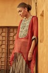 Shop_Avacara_Brown Silk Cotton And Organza Print & Embroidery Cape & Dhoti Pant Set  _at_Aza_Fashions