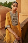 Buy_Avacara_Yellow Silk Cotton And Organza Print & Embroidery Cape & Dhoti Pant Set  _at_Aza_Fashions