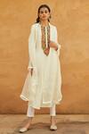 Shop_Avacara_White Kuta Silk Hand Embroidered Dori Work Round V Neck Kurta Set _at_Aza_Fashions