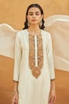 Avacara_White Kuta Silk Hand Embroidered Dori Work Round V Neck Kurta Set _Online_at_Aza_Fashions