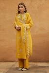 Shop Avacara Yellow Cotton Matka Silk Hand Embroidered Gota And Dori Kurta Pant Set at Aza Fashions Shop_Avacara_Yellow Cotton Matka Silk Hand Embroidered Gota And Dori Kurta Pant Set _at_Aza_Fashions