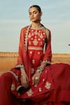 Avacara Red Organza, Kurta Cotton Matka Silk Gota And Marodi Embroidered Sharara Set Online at Aza Fashions Avacara_Red Organza, Kurta Cotton Matka Silk Gota And Marodi Embroidered Sharara Set _Online_at_Aza_Fashions