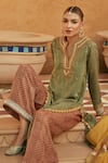 Avacara_Green Silk Cotton And Organza Print & Leheriya Kurta Pant Set  _Online_at_Aza_Fashions