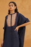 Avacara_Blue Silk Embroidery Marodi Work And Sequin Band Kaftan & Pant Set  _Online_at_Aza_Fashions