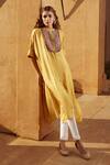 Buy_Avacara_Yellow Silk Embroidery Marodi Work And Sequin Band Kaftan & Pant Set  _at_Aza_Fashions