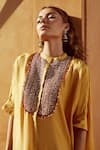 Buy_Avacara_Yellow Silk Embroidery Marodi Work And Sequin Band Kaftan & Pant Set  _Online_at_Aza_Fashions