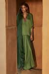 Buy Avacara Green Modal Satin And Embroidery Handblock Kaftan & Draped Pant Set at Aza Fashions Buy_Avacara_Green Modal Satin And Embroidery Handblock Kaftan & Draped Pant Set_at_Aza_Fashions