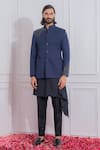 Ankit V Kapoor_Blue Suiting Geometric Embroidered Bandhgala_Online_at_Aza_Fashions