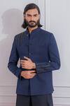 Buy_Ankit V Kapoor_Blue Suiting Geometric Embroidered Bandhgala_at_Aza_Fashions