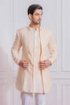 Buy_Ankit V Kapoor_Peach Georgette Embroidered Jacket And Kurta Set_Online_at_Aza_Fashions