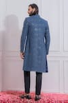 Shop_Ankit V Kapoor_Blue Pure Georgette, Satin Linen Sequin Front Open Sherwani And Kurta Set _at_Aza_Fashions