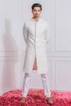 Buy_Ankit V Kapoor_White Pure Georgette Floral Embroidered Sherwani_at_Aza_Fashions