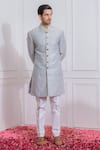 Buy_Ankit V Kapoor_Grey Pure Raw Silk Sherwani Set _at_Aza_Fashions