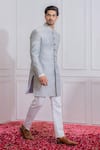 Buy_Ankit V Kapoor_Grey Pure Raw Silk Sherwani Set _Online_at_Aza_Fashions