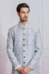 Shop_Ankit V Kapoor_Grey Pure Raw Silk Sherwani Set _Online_at_Aza_Fashions