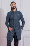 Ankit V Kapoor_Blue Pure Georgette Sequin Embroidered Sherwani Set_Online_at_Aza_Fashions