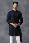 Buy_Ankit V Kapoor_Blue Suiting Asymmetric Kurta And Pant Set _at_Aza_Fashions