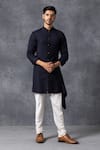Buy_Ankit V Kapoor_Blue Suiting Asymmetric Kurta And Pant Set _Online_at_Aza_Fashions