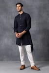 Shop_Ankit V Kapoor_Blue Suiting Asymmetric Kurta And Pant Set _Online_at_Aza_Fashions