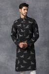 Buy_Ankit V Kapoor_Black Cotton Bird Print Kurta And Pant Set _at_Aza_Fashions