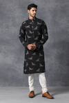 Ankit V Kapoor_Black Cotton Bird Print Kurta And Pant Set _Online_at_Aza_Fashions