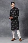Shop_Ankit V Kapoor_Black Cotton Bird Print Kurta And Pant Set _Online_at_Aza_Fashions